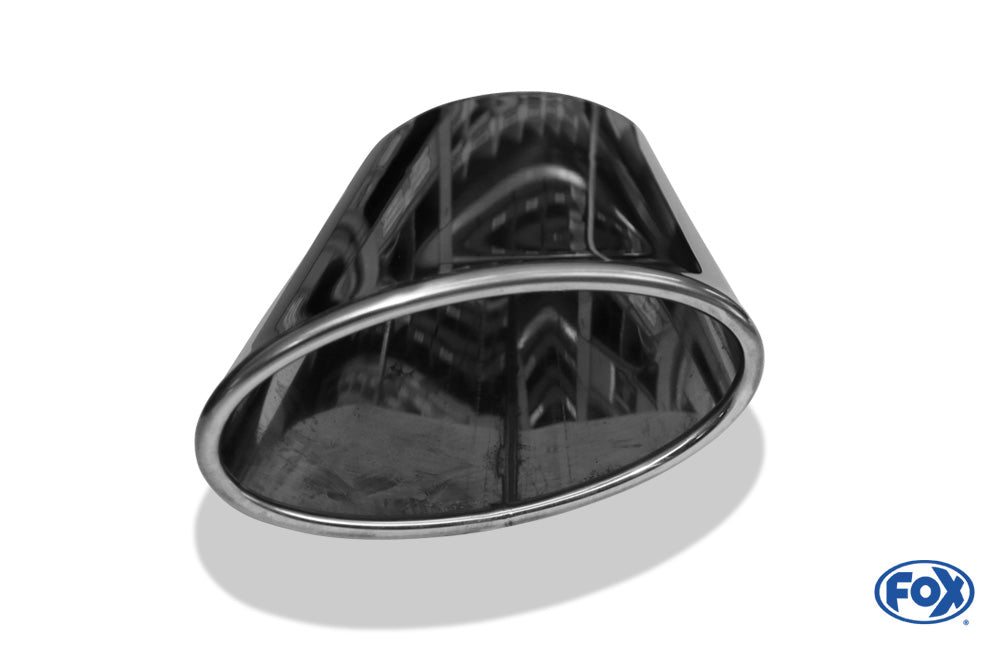 FOX Anschweißendrohr Typ 38 - Rechts 160x90 mm / Länge: 200 mm - oval  - seitlich nach rechts 15°, sowie 15° nach unten abgeschrägt / eingerollt / ohne Absorber