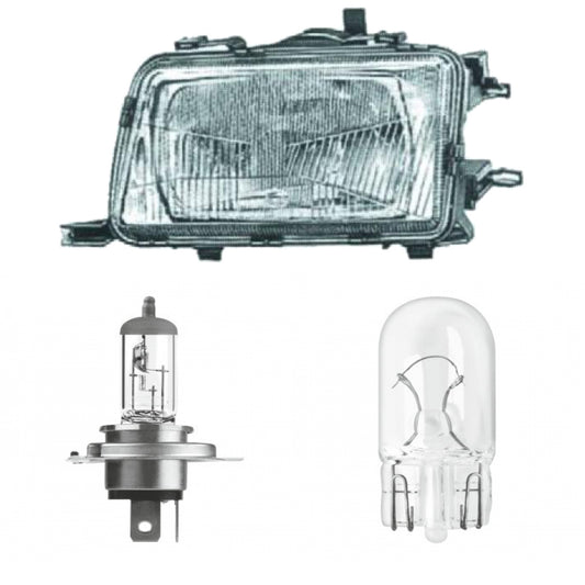 Scheinwerfer Halogen H4 rechts passend für Audi 80 Limousine Avant B4 1991-1996 inklusive Leuchtmittel/Birnen