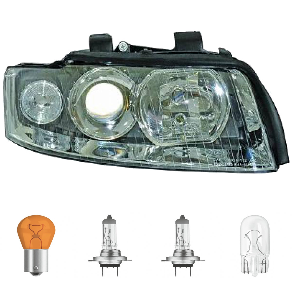 Scheinwerfer H7/H7 Depo rechts passend für Audi A4 B6 (8E2/8E5) ab Baujahr 00-04 inklusive Leuchtmittel/Birnen