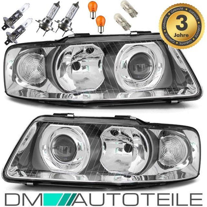 Audi A3 8L Facelift Klarglas Chrom Scheinwerfer H7/H1 Rechts & Links 00-03 + Birnen Komplett