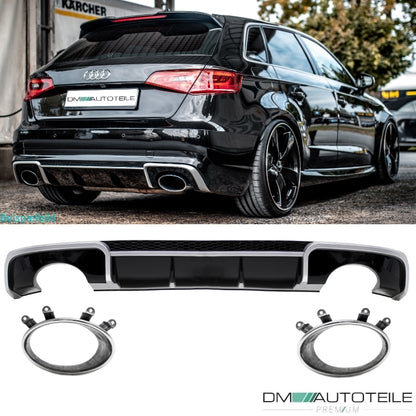 Heckdiffusor hochglanz Schwarz + Blenden passend für Audi A3 8V 12-16 nicht RS3