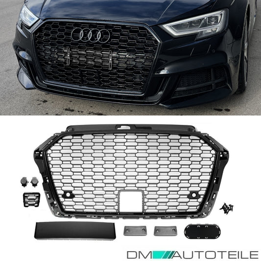 Kühlergrill Wabengrill PDC Schwarz Glanz passt für Audi A3 8V Facelift auch RS3 ab 2015