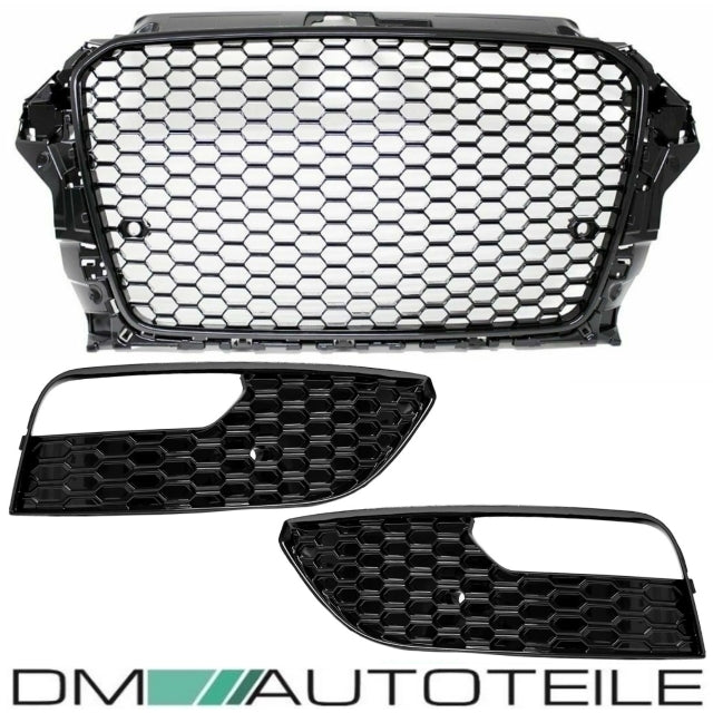 Stoßstangengitter SET + Kühlergrill Wabendesign Paket Schwarz Audi A3 8V 12-16