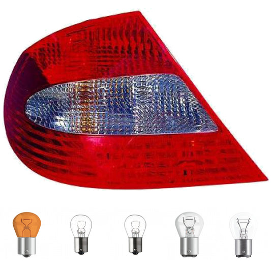 Depo / TYC Rückleuchte schwarz/rot links passt für Mercedes CLK 209 ab 05-10 inklusive Leuchtmittel/Birnen