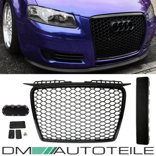 Kühlergrill Waben Grill Schwarz hochglanz passt für Audi A3 8P 03-08 auch RS3