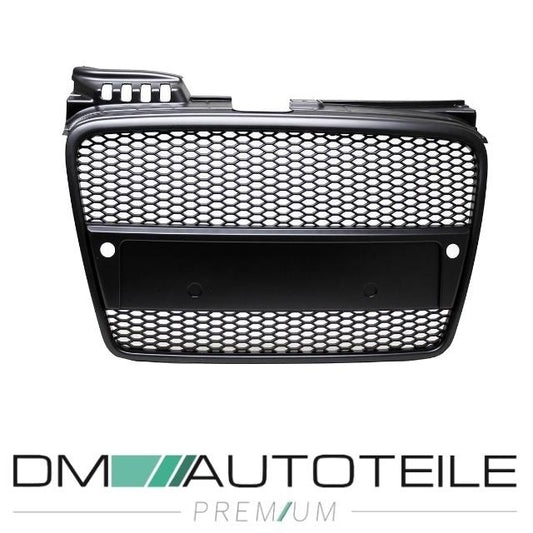 Kühlergrill Wabengrill Schwarz Seidenmatt + Kennzeichenleiste passend Audi A4 B7 04-08 + RS4