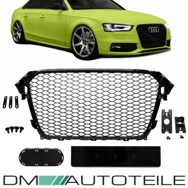 Kühlergrill Wabengrill Schwarz Hochglanz + Kennzeichenleiste passend Audi A4 B8 11-15 + RS4