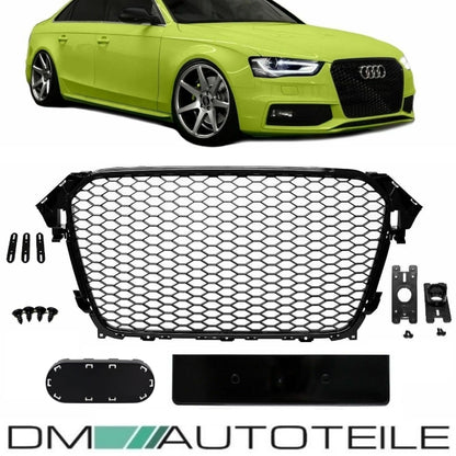 Kühlergrill Wabengrill Schwarz Hochglanz + Kennzeichenleiste passend Audi A4 B8 11-15 + RS4