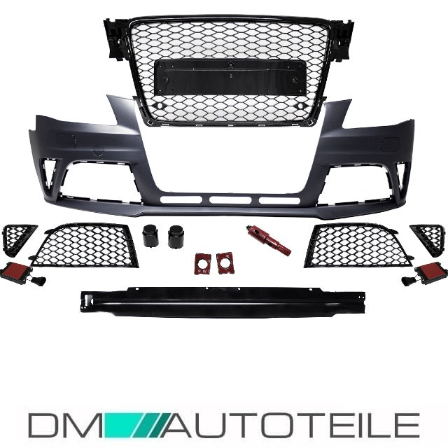 Sport Stoßstange vorne +Wabengrill Schwarz Hochglanz passend Audi A4 B8 08-12 nicht RS4