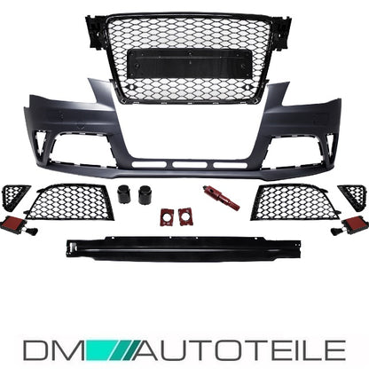 Sport Stoßstange vorne +Wabengrill Schwarz Hochglanz passend Audi A4 B8 08-12 nicht RS4