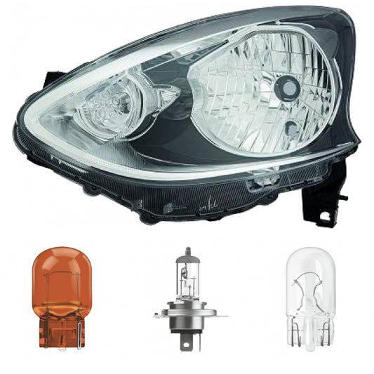 Scheinwerfer Depo schwarz H4 links passt für Nissan Micra IV K13 ab 13-17 inklusive Leuchtmittel/Birnen