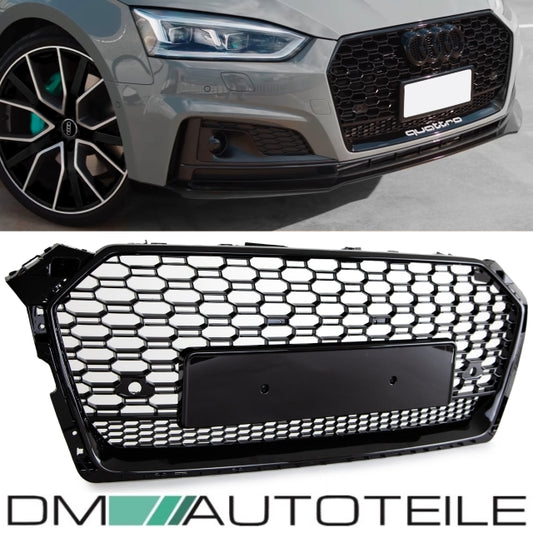 Kühlergrill Grill Wabendesign hochglanz Schwarz + Trichter passt für Audi A5 B9 F5 ab 2016 kein RS5