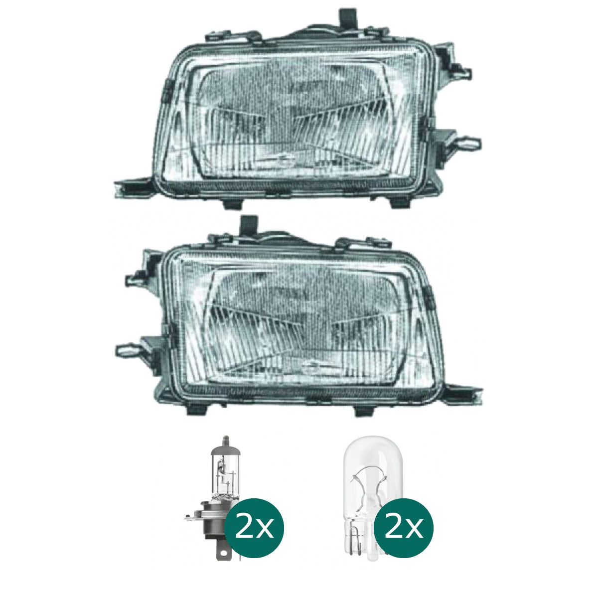 Scheinwerfer Halogen H4 links passend für Audi 80 Limousine Avant B4 1991-1996 inklusive Leuchtmittel/Birnen