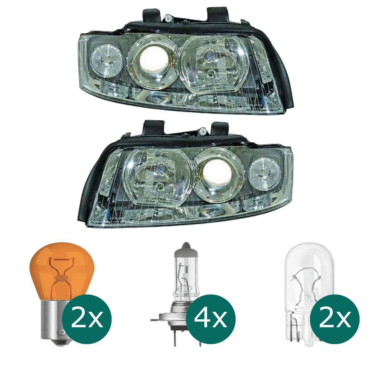 Scheinwerfer H7/H7 Depo links passend für Audi A4 B6 (8E2/8E5) ab Baujahr 00-04 inklusive Leuchtmittel/Birnen