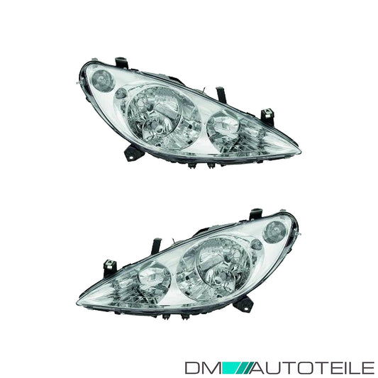 Klarglas Scheinwerfer SET +Motor H1/H1/H7 +NSW passt für Peugeot 307 ab 00-05
