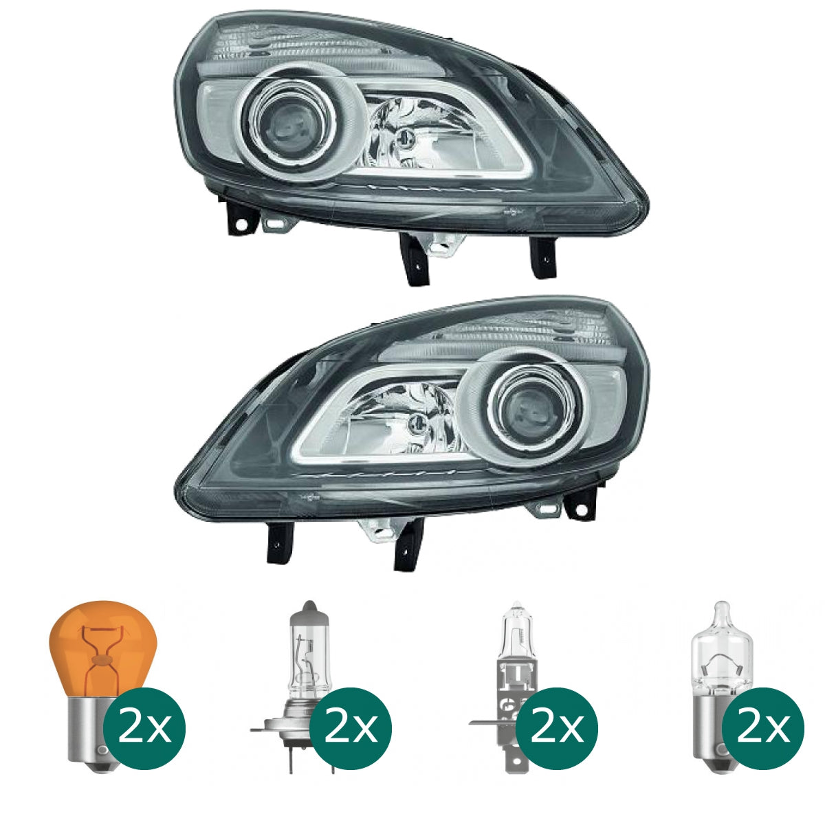 Scheinwerfer links chrom schwarz H7/H1 passt für Renault Scénic II bj 06-09 inklusive Leuchtmittel/Birnen
