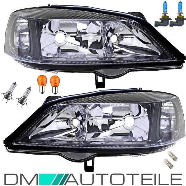 Set Opel Astra G Scheinwerfer Klarglas Schwarz H7/HB3 Bj 97-04 + Birnen Komplettset