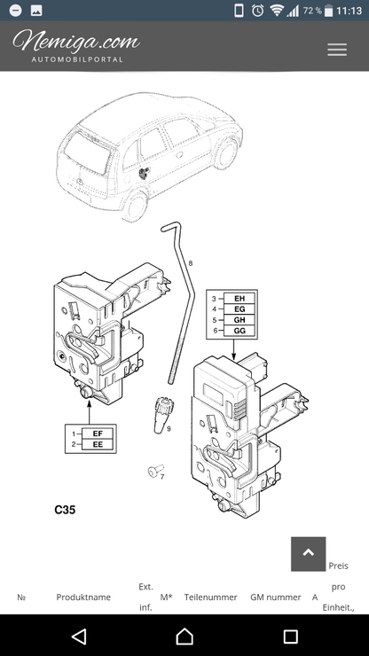 Corsa C Meriva A Zentralveriegelung Motor hinten rechts neu