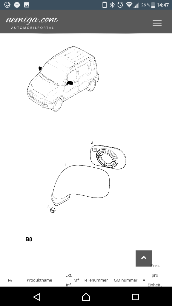 Opel agila a aussenspiegel rechts elektrisch