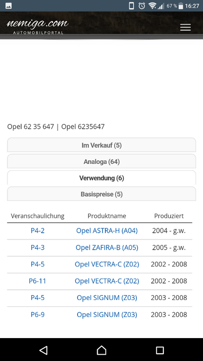Astra H Zafira B Vectra C Signum Sensor Bremsbelag neu original GM