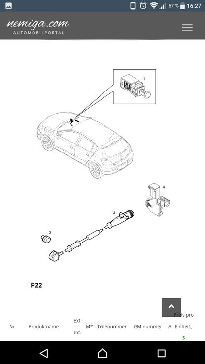 Astra H Zafira B Vectra C Signum Sensor Bremsbelag neu original GM