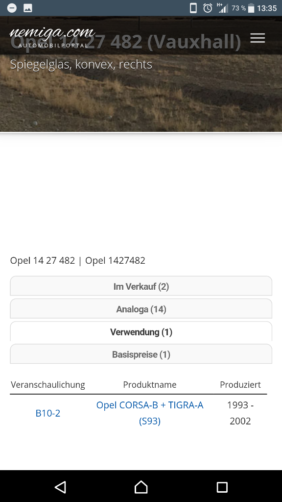 Corsa B Tigra A Spiegelglass rechts beheizt neu original GM