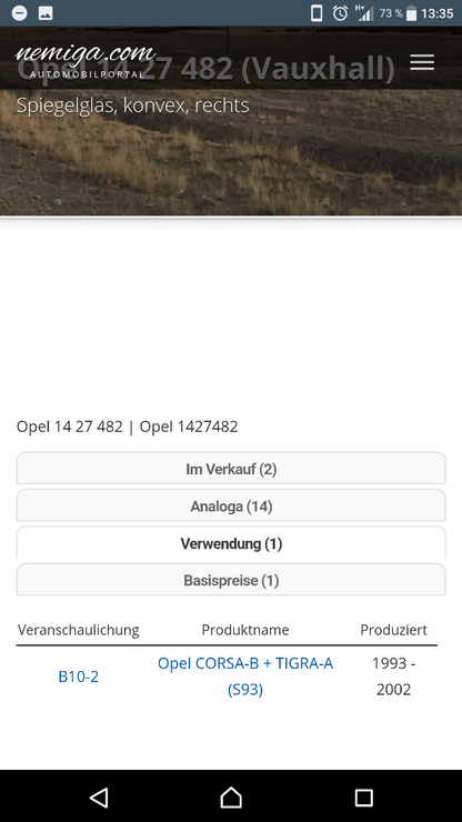 Corsa B Tigra A Spiegelglass rechts beheizt neu original GM