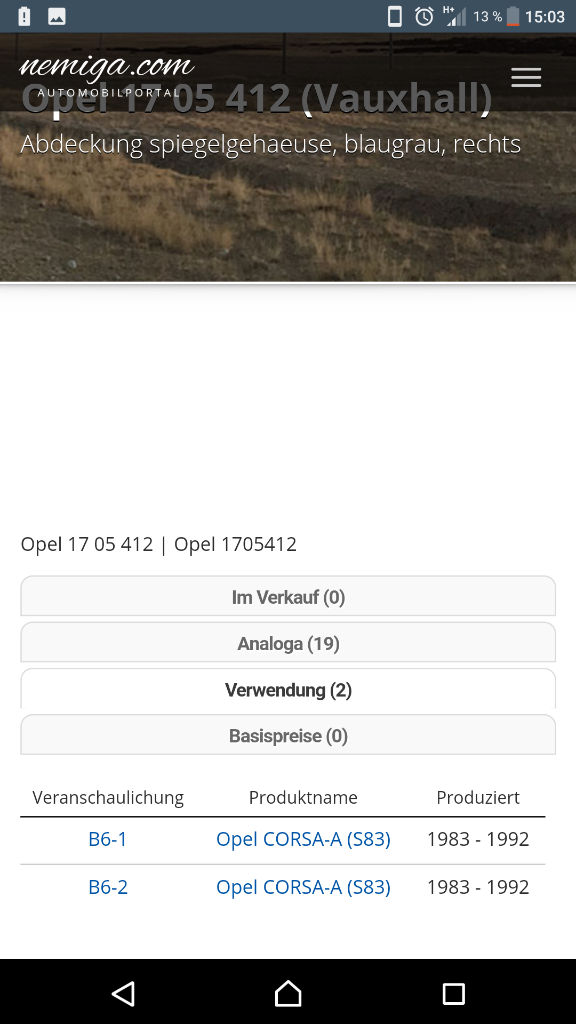 Opel corsa a Spiegelgehäuse Abdeckung rechts neu original gm