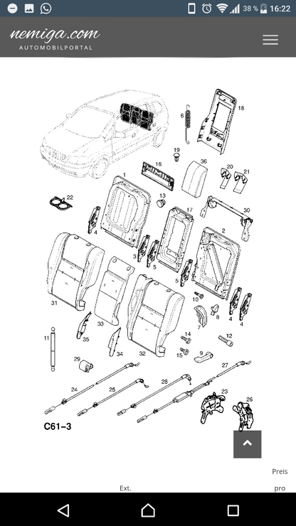Astra g zafira a griff arretierung mittellehne neu original gm