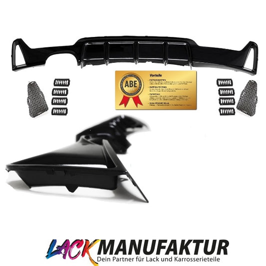 SCHWARZ GLANZ LACKIERT Diffusor Sport Performance passend für BMW 4er F32 F33 F36 M-Paket + ABE*