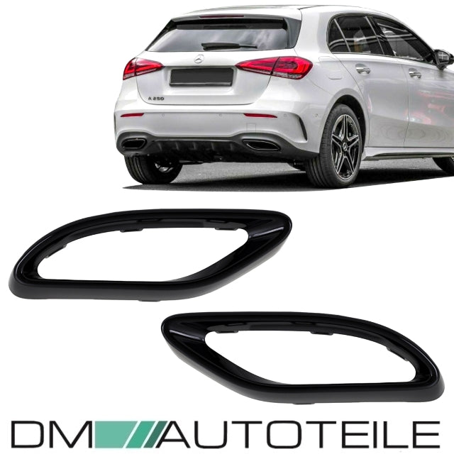 Lackiert schwarz hochglanz Sport-Auspuffblenden Blende Endrohr SET passt für Mercedes A-Klasse W177 mit AMG-Line