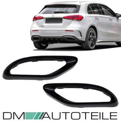 Lackiert schwarz hochglanz Sport-Auspuffblenden Blende Endrohr SET passt für Mercedes A-Klasse W177 mit AMG-Line