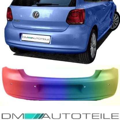 für VW Polo 6R Stoßstange hinten 09-14 für PDC Aussparung Auspuff Links LACKIERT