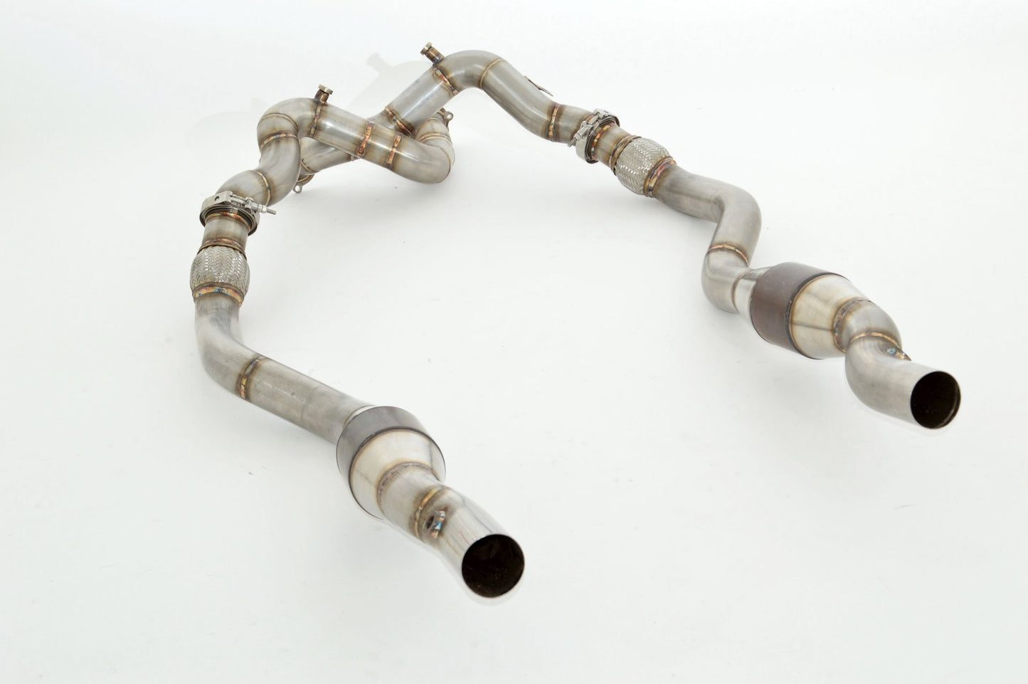 Friedrich Motorsport 2x 76mm Downpipe mit 100 Zellen HJS Sport-Kat. Edelstahl
