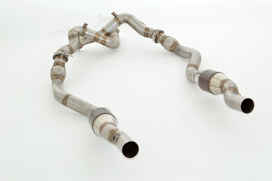 Friedrich Motorsport 2x 76mm Downpipe mit 100 Zellen HJS Sport-Kat. Edelstahl
