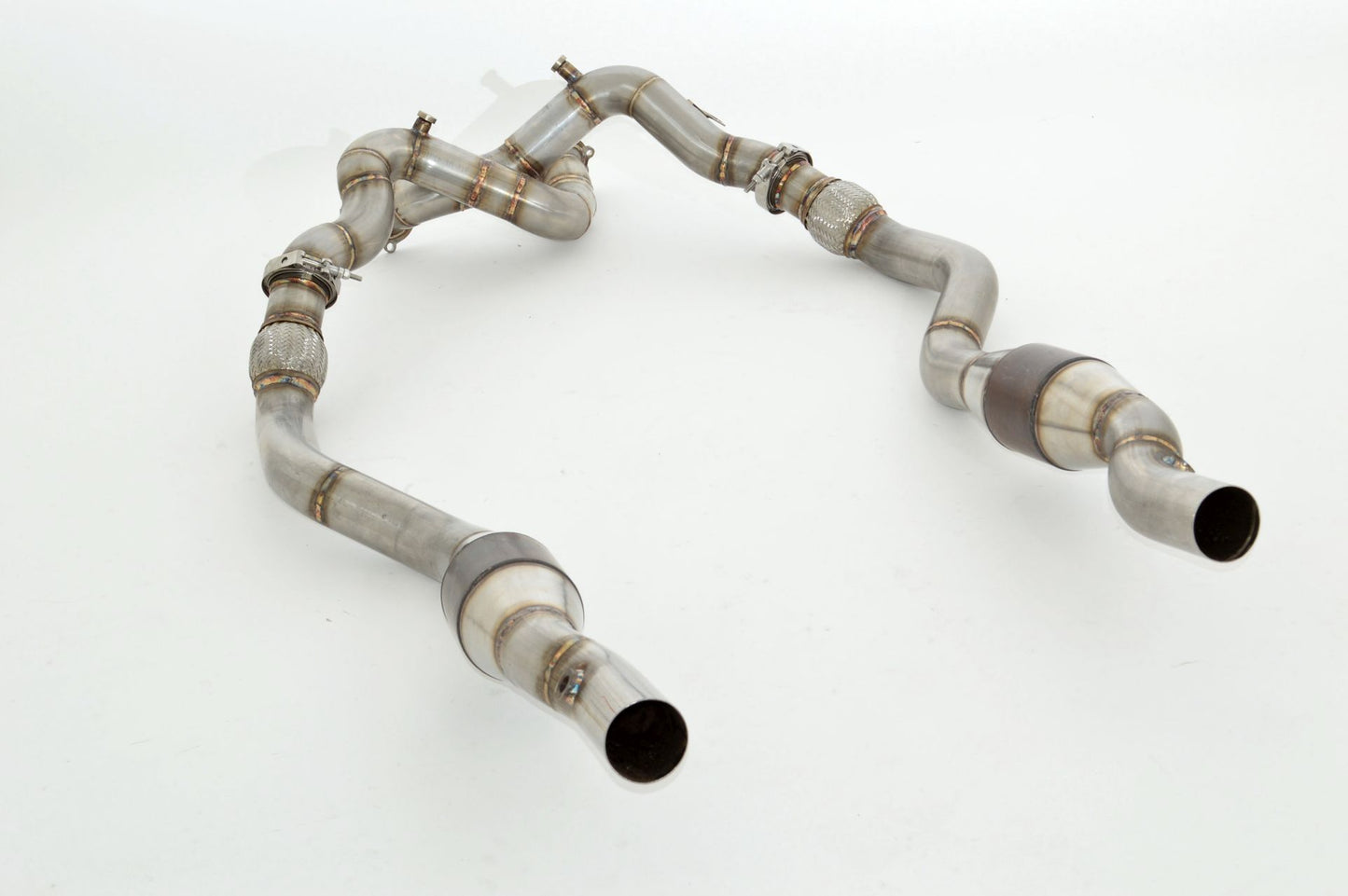 Friedrich Motorsport 2x 76mm Downpipe mit 200 Zellen HJS Sport-Kat. Edelstahl