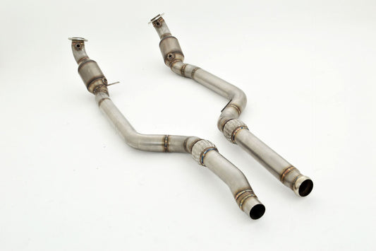 Friedrich Motorsport 2x 76mm Downpipe-Unterteil mit 200 Zellen HJS Sport-Kat.