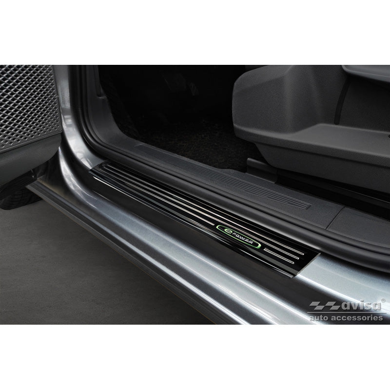 Spiegelschwarz Edelstahl Einstiegsleisten passend für Volkswagen Caddy V 2020- 'E-Power' - 2-teilig