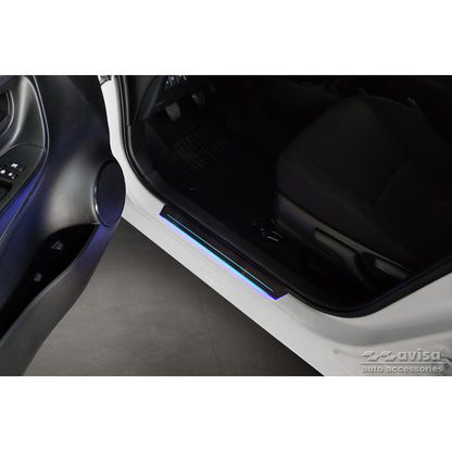 Universelle Einstiegsleisten Schwarz Edelstahl mit blaue LED Beleuchtung - 2-Teilig - 44,8 x 4 cm