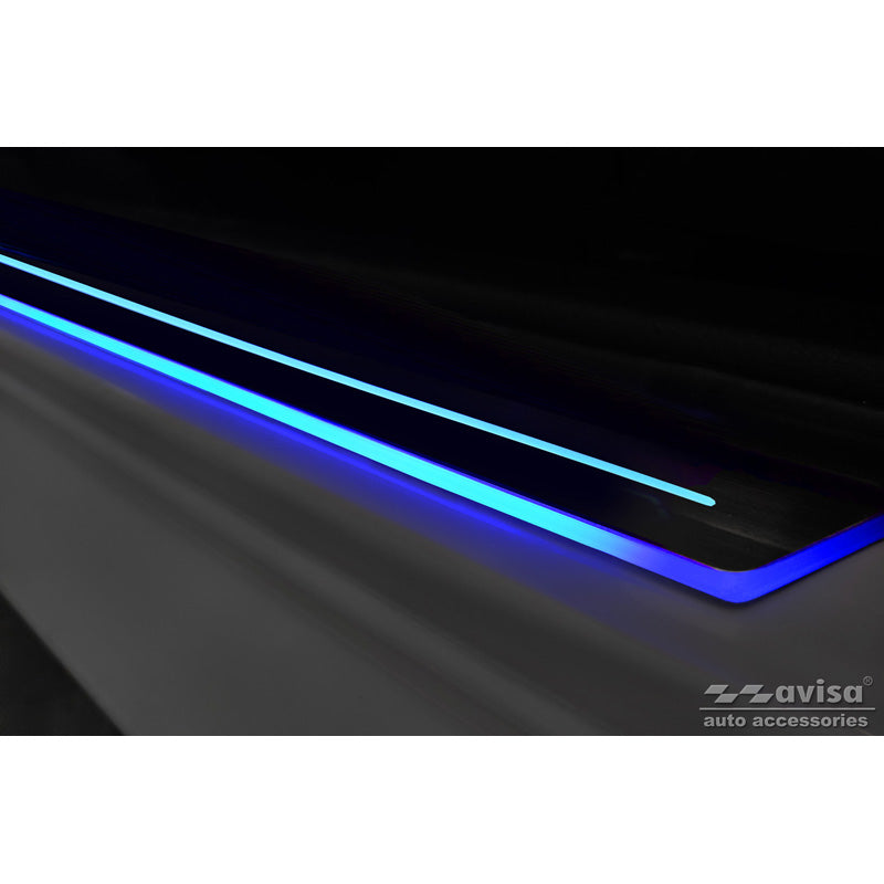 Universelle Einstiegsleisten Schwarz Edelstahl mit blaue LED Beleuchtung - 2-Teilig - 44,8 x 4 cm