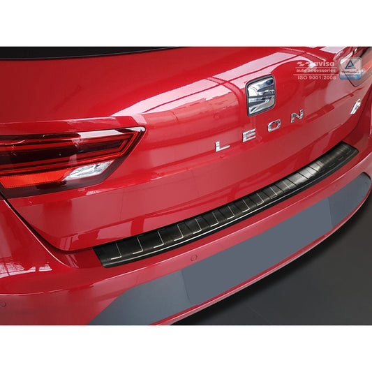 Schwarz Edelstahl Heckstoßstangenschutz passend für Seat Leon (5F) ST 2013-2017 & 2017- 'Ribs'