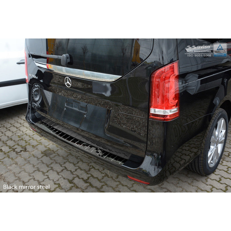 Spiegelschwarz Edelstahl Heckstoßstangenschutz passend für Mercedes Vito / V-Klasse 2014-2019 & Facelift 2019- 'Ribs'