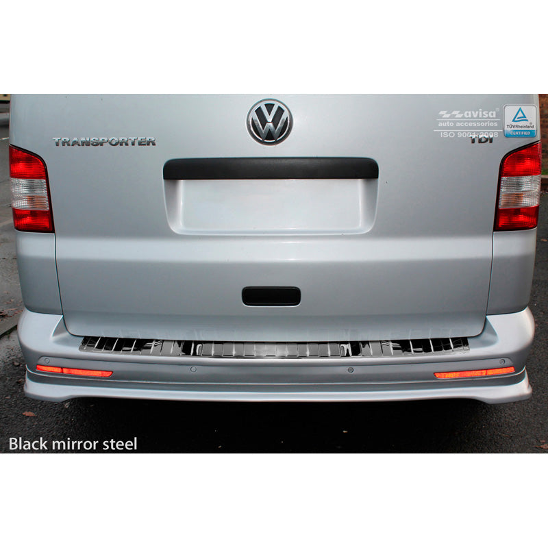 Spiegelschwarz Edelstahl Heckstoßstangenschutz passend für VW Transporter T5 2003-2015 (Alle) & T6 2015- / FL 2019- (mit Hecktüren) 'Ribs'