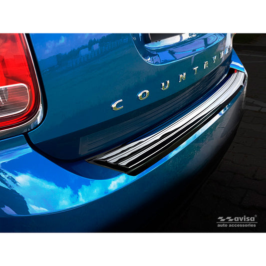 Spiegelschwarz Edelstahl Heckstoßstangenschutz passend für Mini Countryman F60 2016-2020 'flag/lines'