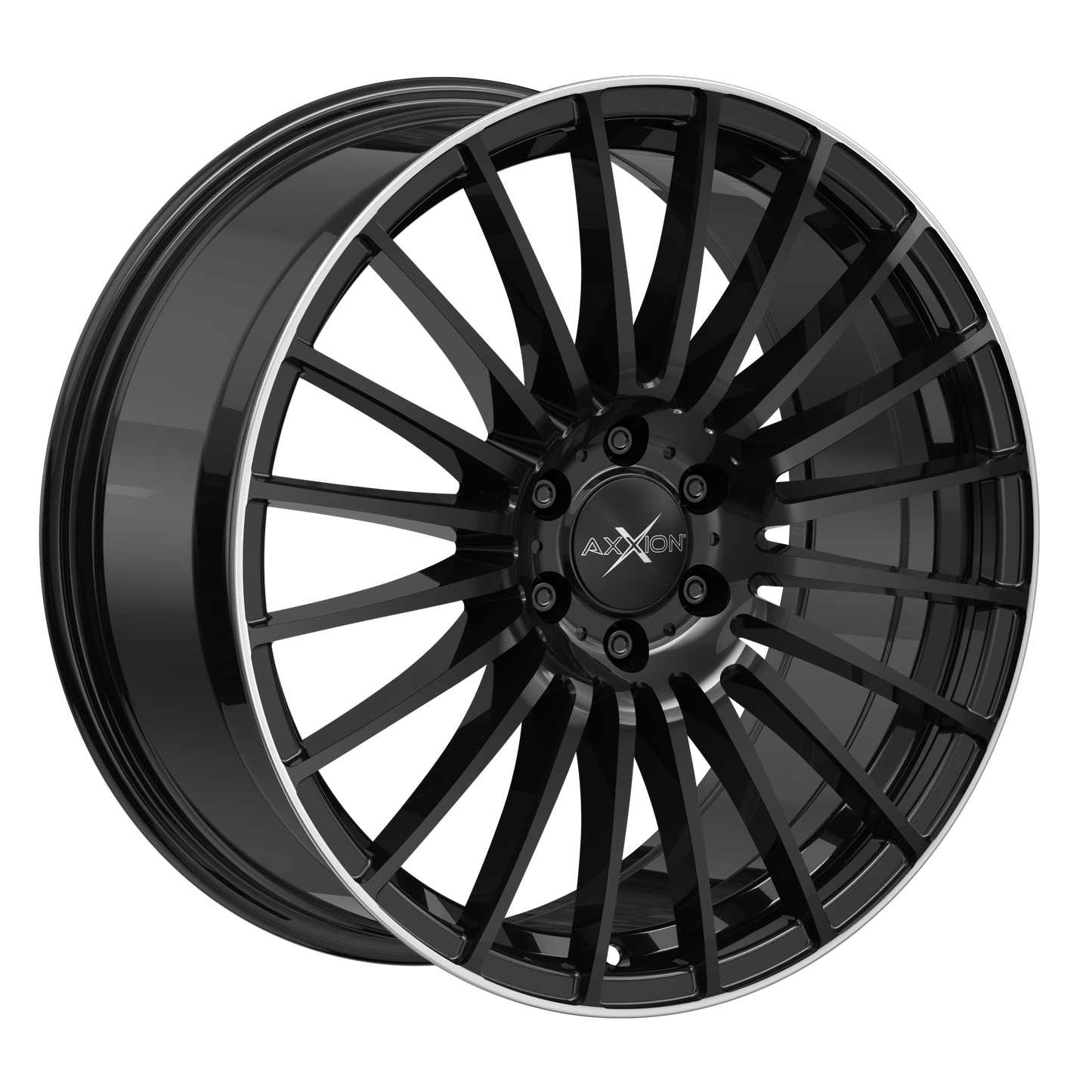 AXXION Felge AX5 Schwarz glänzend lackiert mit Hochglanzpoliertem Felgenbett