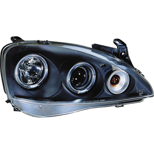 Satz Frontscheinwerfer passend für Opel Corsa C 3/5-türer 2000-2004 - Schwarz - inkl. Standlichtringen