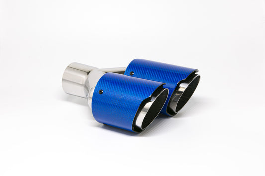 Friedrich Motorsport Endrohr Carbon 2x90mm rund scharf abgeschrägt versetzt links, blau glänzend (Aufpreis)