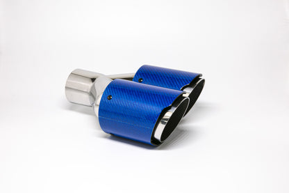 Friedrich Motorsport Endrohr Carbon 2x90mm rund scharf abgeschrägt versetzt rechts, blau glänzend (Aufpreis)
