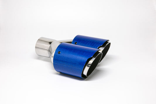 Friedrich Motorsport Endrohr Carbon 2x90mm rund scharf abgeschrägt versetzt rechts, blau glänzend (Aufpreis)