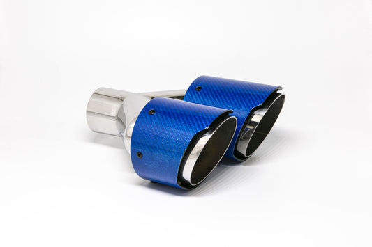 Friedrich Motorsport Endrohr Carbon 2x100mm rund scharf abgeschrägt versetzt links, blau glänzend (Aufpreis)